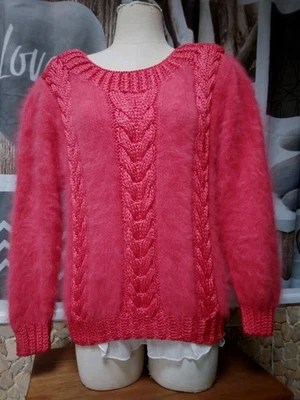 Splendide  pull angora Rose Foncé  tricoté main ANNY BLATT  taille 44  Com Neuf - Photo 1/4