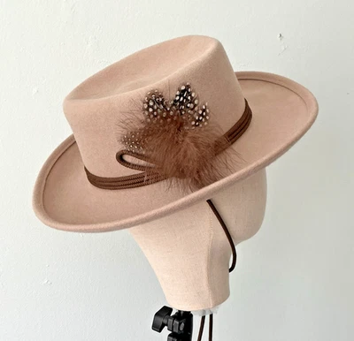 Vintage Adolfo II "Excello" Womens Sz 6 3/4 Gaucho Western Wool Felt Feather - Image 1 of 4