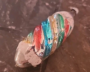 Adorno de Navidad vintage de vidrio soplado oblongo, rayas remolino con mica 3,75" Polonia - Imagen 1 de 10