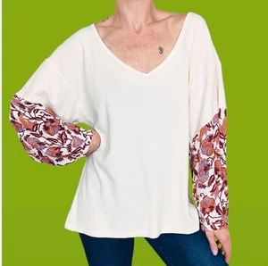 NWT Anthropologie Annette Top Waffle Knit V-Neck Top Oversized Women’s S Floral - Picture 1 of 14