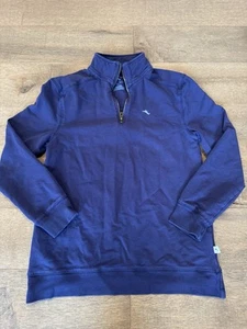 Tommy Bahama Boy Shirt Size Large 10/12 Blue 1/4 Zip Mock Neck Long Sleeve Youth - Picture 1 of 2