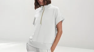 Varley Ritchie Kurzarm PULLOVER elfenbein meliert Gr. L Neu ohne Etikett - Bild 1 von 10