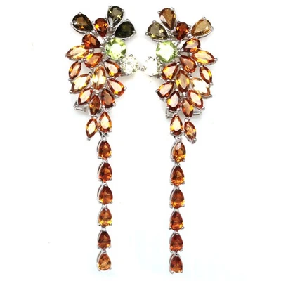 Thai Handmade 5 mm. Green Peridot, Tourmaline & Citrine Earrings - Image 1 of 4