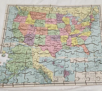 Vintage 1972 Victory Plywood USA Map Jigsaw Puzzle w/Box Made In England - Image 1 of 4