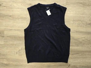 J.Crew Sweater Vest Mens Large Blue V-Neck Knit Lambs Wool Sleeveless Stretch - Picture 1 of 14
