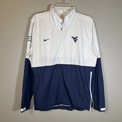 NIKE WVU WEST VIRGINIA PULLOVER JACKET White 1/2 Zip Large Windbreaker College - Image 1 of 4