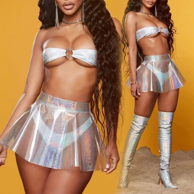 Frauen-Minirock Röcke Clubwear Transparentes PVC Durchsichtig Plissee-Minirock - Bild 1 von 4