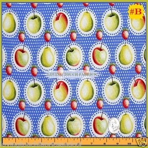 MM "FRUIT STAND" CX5490-D TESSUTO MELE BLU PERE PREZZO PER 1/2 YD - Foto 1 di 1