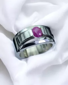 Untreated Ruby Unisex Ring Silver 925 Yakut Man Woman Natural Ruby Gift Band - Picture 1 of 4