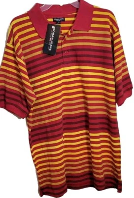 Camisa de mezclilla Koman para hombre a rayas con cuello talla XL roja amarilla granate nueva con etiquetas Foto 1 de 4