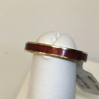 Anillo Apilable Hidalgo Oro Amarillo 18k 3mm Esmalte Rojo Banda Talla 6 RB409 Foto 1 de 4