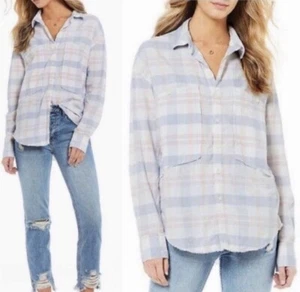 Free People Mujer LoveLand Pastel Cuadros Botón Abajo Deshilachado Dobladillo Camisa Boho S - Imagen 1 de 9