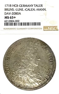 German States Brunswick-Luneburg 1718 Taler Coin Thaler NGC MS 63+ F.STG/STG UNC - Picture 1 of 3