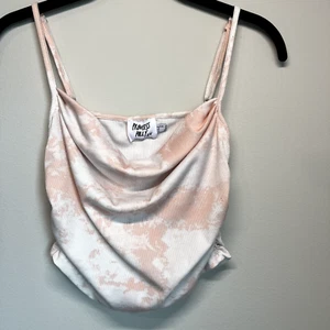 Princess Polly Women's Ribbed Crop Top Pink White Camo Cowl Neck Summer Size 8 - Picture 1 of 9