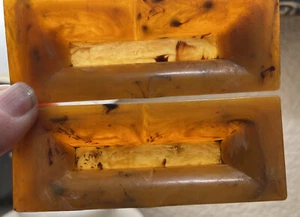 Vintage Celluloid Amber Marbled Drawer Handles Brown White Streaked Rectangular - Picture 1 of 12