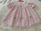 Vtg Pink Cotton Poly Baby Dress Ribbon Embroidered 6-9 Mo  Phillipines 