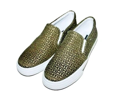 Mocassim Tommy Hilfiger Dourado Lebriz Lona Tamanho 5.5M Novo com etiquetas - Imagem 1 de 4