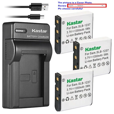 Carregador USB fino de bateria Kastar para câmera Samsung SLB-1237 Samsung Digimax L85 - Imagem 1 de 4