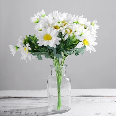 4 WHITE 11" Daisy Bushes Faux SILK FLOWERS Wedding Party Events Home Supplies - Image 1 of 4