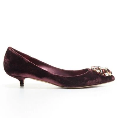 DOLCE GABBANA embellished purple velvet crystal toe kitten heel pumps EU36.5 - Image 1 of 4
