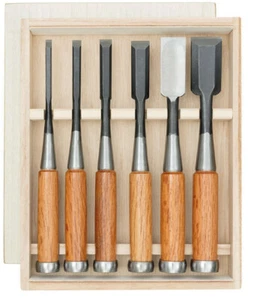 Oire Nomi Japanese Bench Chisel Set Carpenters Chisels 6pc Set in Wooden Box - Picture 1 of 3