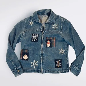 Mujer NORTH CREST Vintage Denim Navidad Muñeco de Nieve Denim Jean Chaqueta Talla Pequeña - Imagen 1 de 5