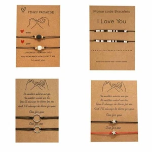 2 Pcs/Set Friendship Lover Couple Charm Card Wish You Me Promise Bracelet Gift - Picture 1 of 24