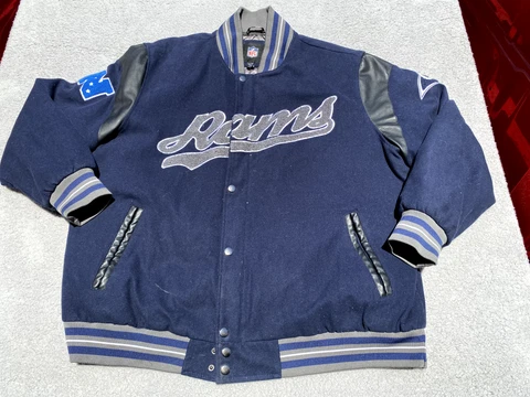 NFL Rams Varsity Jacket Mens 3XL Navy Blue Black Full Zip NFC Logo Snap Wool Cover