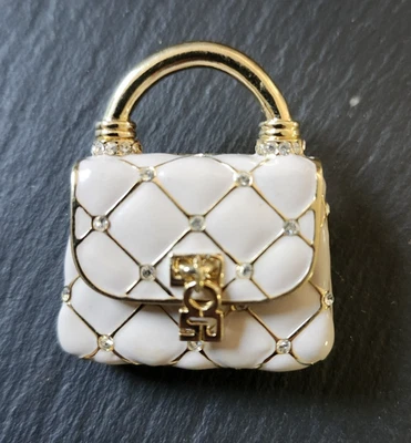 Vintage St. John Handbag Beige Crystal Rhinestones Enamel Brooch Pin Bag #1 - Image 1 of 3