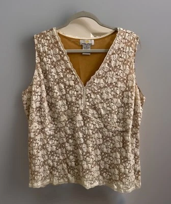 复古 Y2K Kathleen Kirkwood 蕾丝无袖内衬背心象牙白奇思妙想仙女 2X — 第 1/4 张图片