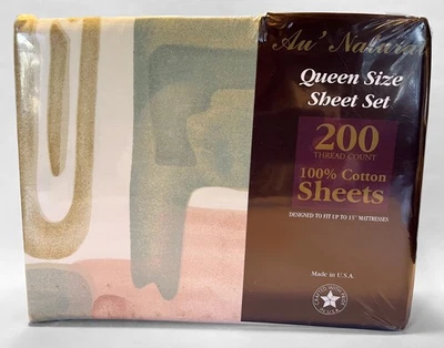 Au’ Naturale 200 Count Queen Size Sheet Set, 100% Cotton, Pastel Multicolor - Image 1 of 3