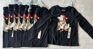 Lot Of 8 Cat & Jack girls long sleeve shirt size S 6-7 black dog Christmas NEW - Picture 1 of 4