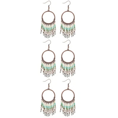  3 Pairs Ohrschmuck Damen Tropfen Ohrringe Ethnische Perlenohrringe - Bild 1 von 4