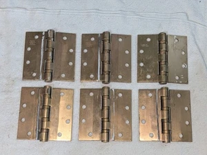 SIX (6) STANLEY Gold Door Hinges FBB 168 4.5" x 4.5" Heavy BRASS PLATED STEEL ? - Picture 1 of 19