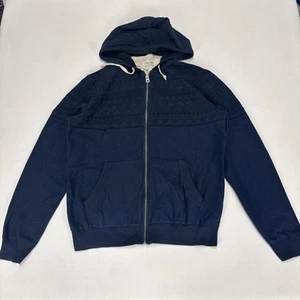 LUCKY BRAND Knit Hoodie Men’s Size Large Navy Blue Pattern Full Zip Casual Top - Picture 1 of 12