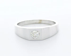 0.8CT Natural Diamond I/SI3 Round Cut 14K White Gold Classic Pinky Men's Ring - Picture 1 of 4