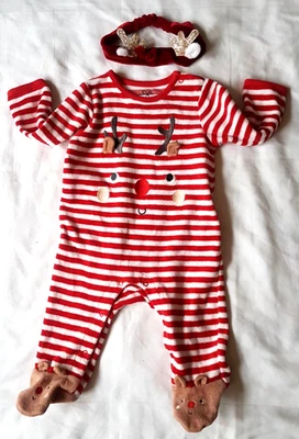 2tlg Weihnachts Outfit °RENTIER RUDOLF° Gr.68 Nicki Strampler + Haarband C&A TOP - Bild 1 von 4