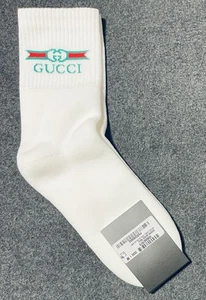 New Authentic Gucci GG Logo Socks White - Red & Green Logo - Size M - 24-26 cm - Picture 1 of 5
