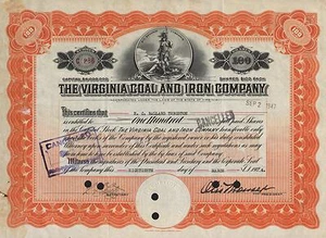 USA THE VIRGINIA COAL & IRON COMPANY stock certificate 1924 VIRGINIA - Picture 1 of 1
