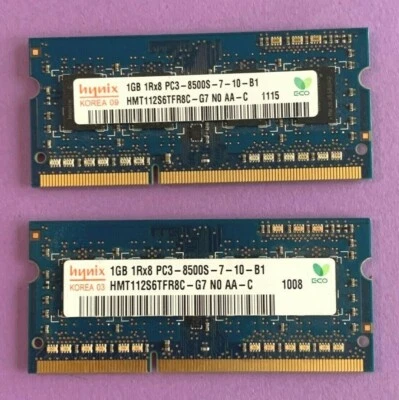 🔥Hynix 2GB (2x1GB) 1Rx8 PC3-8500S  Laptop MEMORY RAM HMT112S6TFR8C-G7  - Image 1 of 2