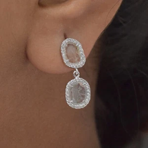 Orecchini Pendenti Anniversario Fetta Diamante Pavè Oro Bianco 18K Gioielli M... - Foto 1 di 5