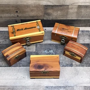 Vintage Cedar Souvenir Trinket Jewelry Box Collection Of (5) Boxes & (2) Locks - Picture 1 of 13