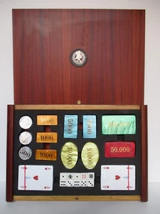 CASSETTA LEGNO CARTE PVC FICHES MADREPERLATE DADI NTP ANNI '80 - Picture 1 of 4