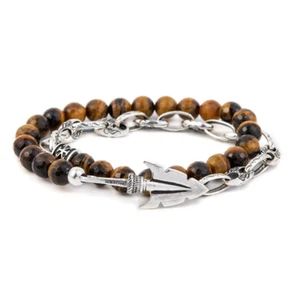 Arrow Link Tiger Eye Beaded Bracelet ~ Men's Bracelet ~ Axion Jewelry - Picture 1 of 4