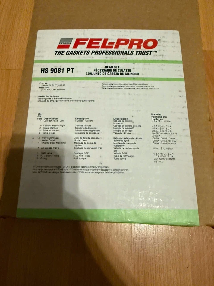 Juego de juntas de culata Fel-Pro HS 9081 PT para modelos seleccionados de Ford Mazda 95-96 Foto 1 de 1