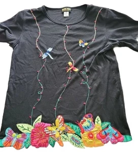 Womens dragonfly design Top Small Marshall Rousso Black Embroidered - Picture 1 of 10
