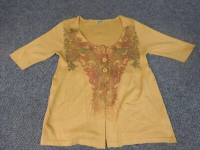 Blusa floral elástica designer túnica botão feminino amarelo médio One World top - Imagem 1 de 4