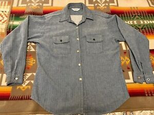 Vintage 60s Five Brother Heavy Twill Snap Front Shirt Sz L Flap Button Pockets