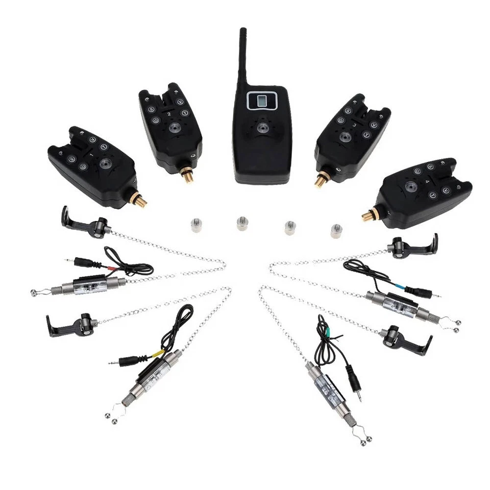 LIXADA Wireless LED Fishing Alarm Alert Set 4 Bite Alarms 1 Receiver E0v8
