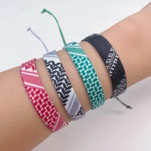Black White Keffiyeh Printed Palestine Style Bracelet Wristband Adjustable UK - - Picture 1 of 19